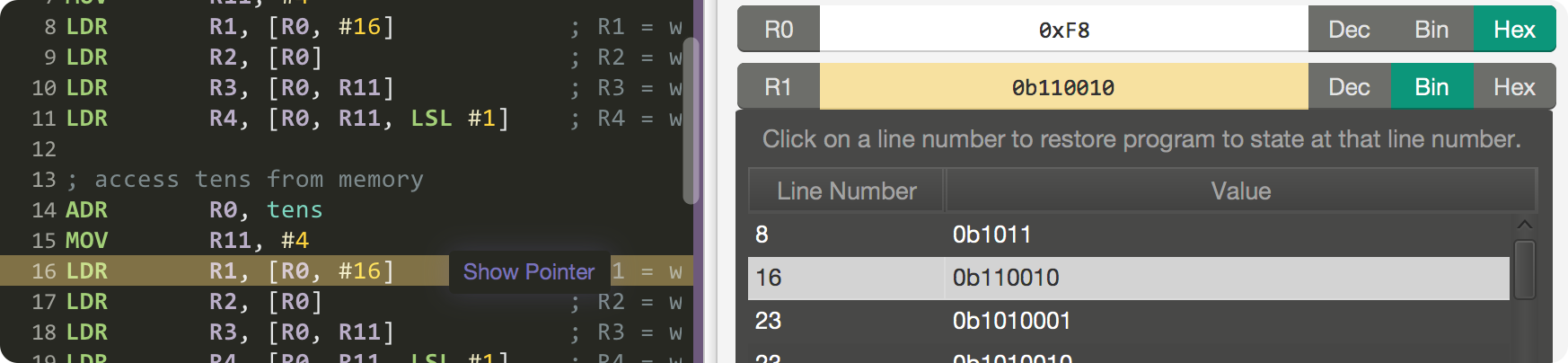 visual arm emulator output